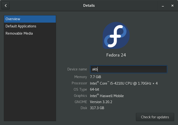 Fedora 24 Details page